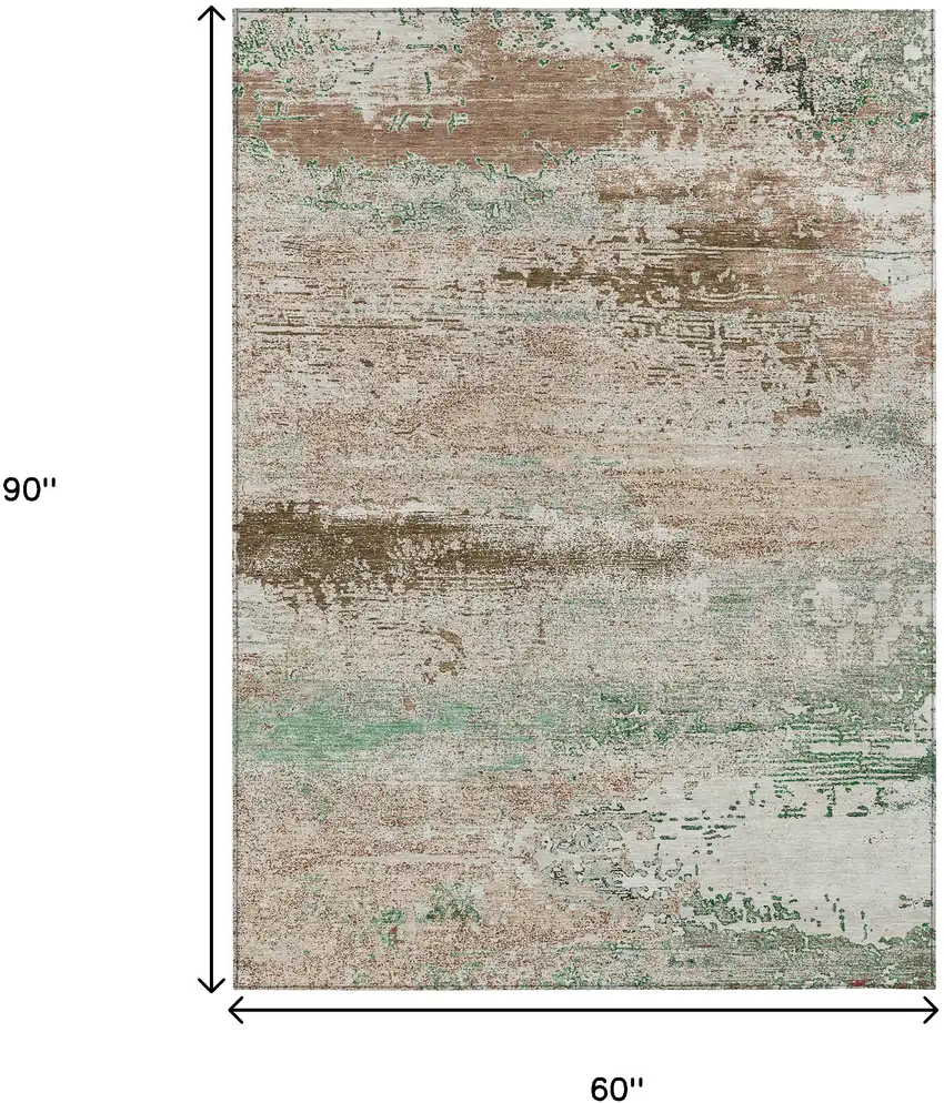 Khaki Beige And Ivory Abstract Washable Indoor Outdoor Area Rug Photo 9