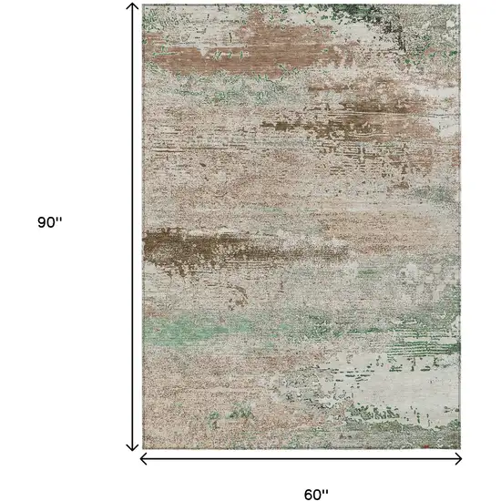 Khaki Beige And Ivory Abstract Washable Indoor Outdoor Area Rug Photo 9