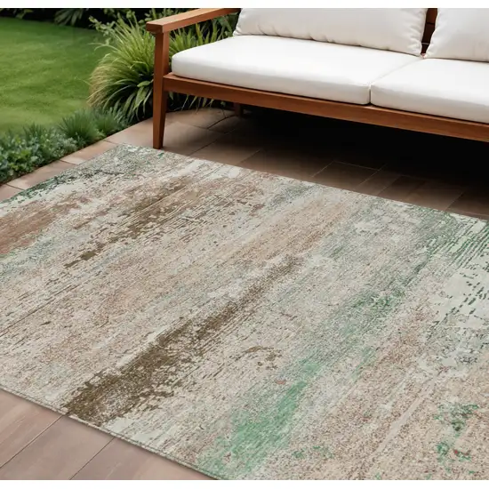 Khaki Beige And Ivory Abstract Washable Indoor Outdoor Area Rug Photo 2