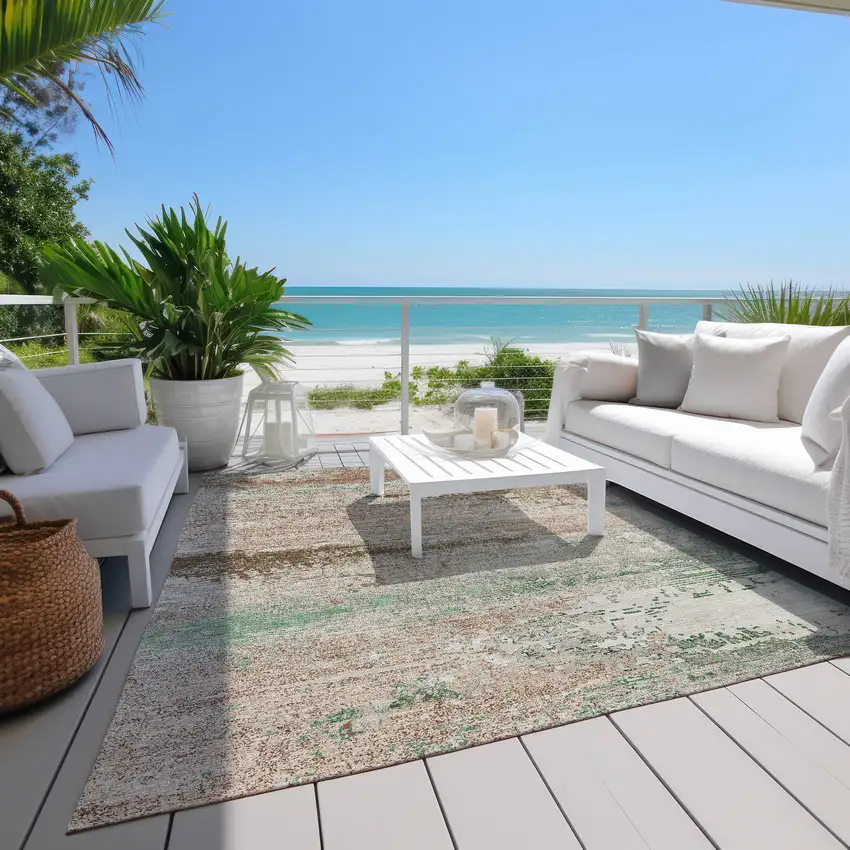 Khaki Beige And Ivory Abstract Washable Indoor Outdoor Area Rug Photo 7