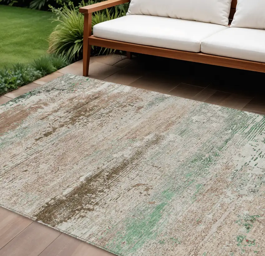 Khaki Beige And Ivory Abstract Washable Indoor Outdoor Area Rug Photo 2