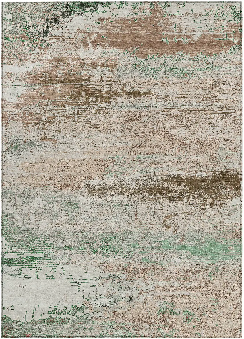 Khaki Beige And Ivory Abstract Washable Indoor Outdoor Area Rug Photo 9