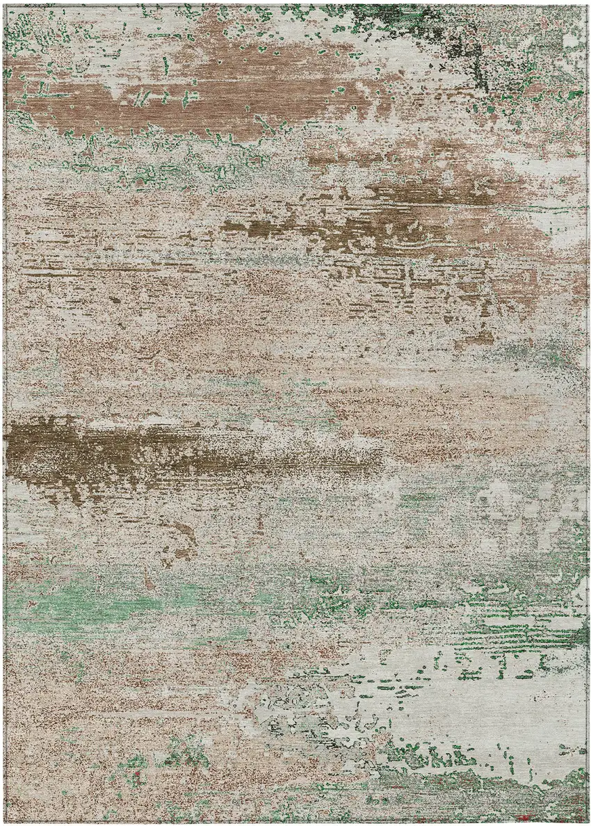 Khaki Beige And Ivory Abstract Washable Indoor Outdoor Area Rug Photo 8