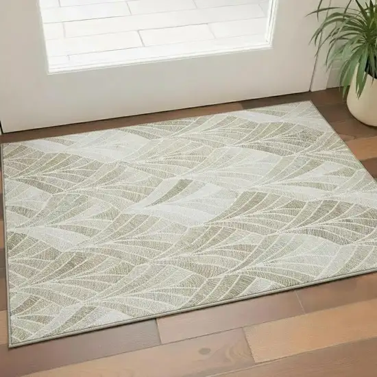 Khaki Beige And Ivory Geometric Washable Area Rug With UV Protection Photo 1