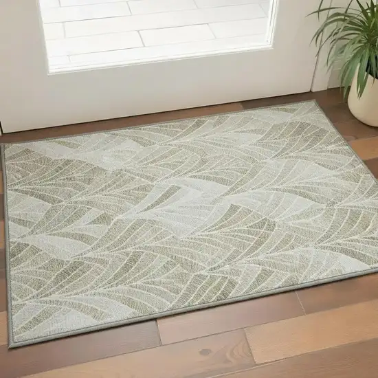 Khaki Beige And Ivory Geometric Washable Area Rug With UV Protection Photo 2