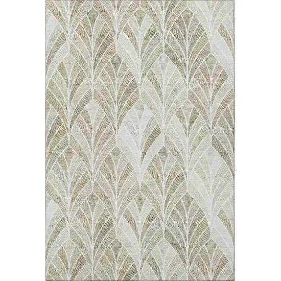 Khaki Beige And Ivory Geometric Washable Area Rug With UV Protection Photo 3