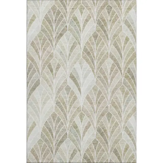 Khaki Beige And Ivory Geometric Washable Area Rug With UV Protection Photo 1