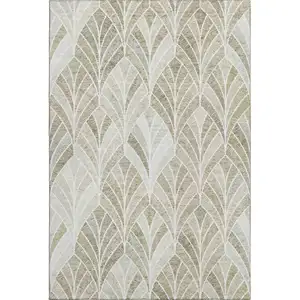 Photo of Khaki Beige And Ivory Geometric Washable Area Rug With UV Protection