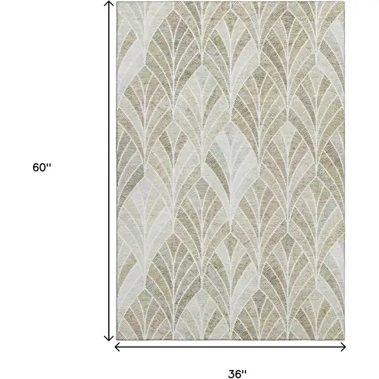 Khaki Beige And Ivory Geometric Washable Area Rug With UV Protection Photo 3