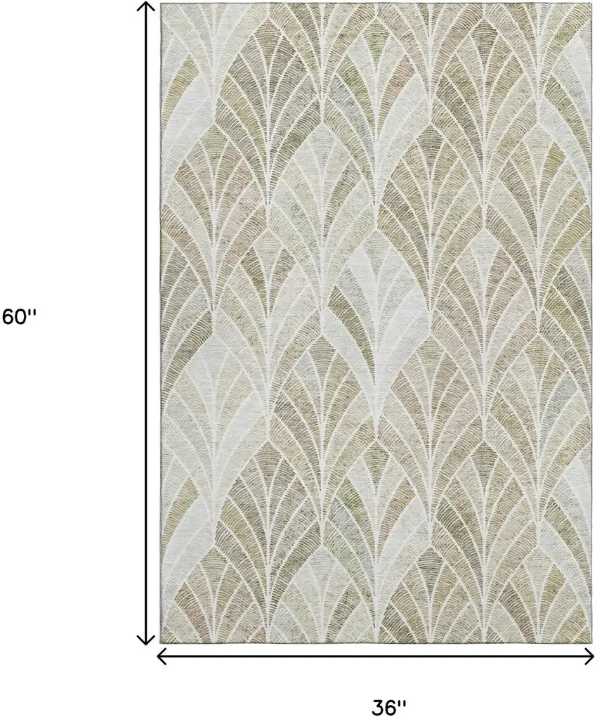 Khaki Beige And Ivory Geometric Washable Area Rug With UV Protection Photo 3