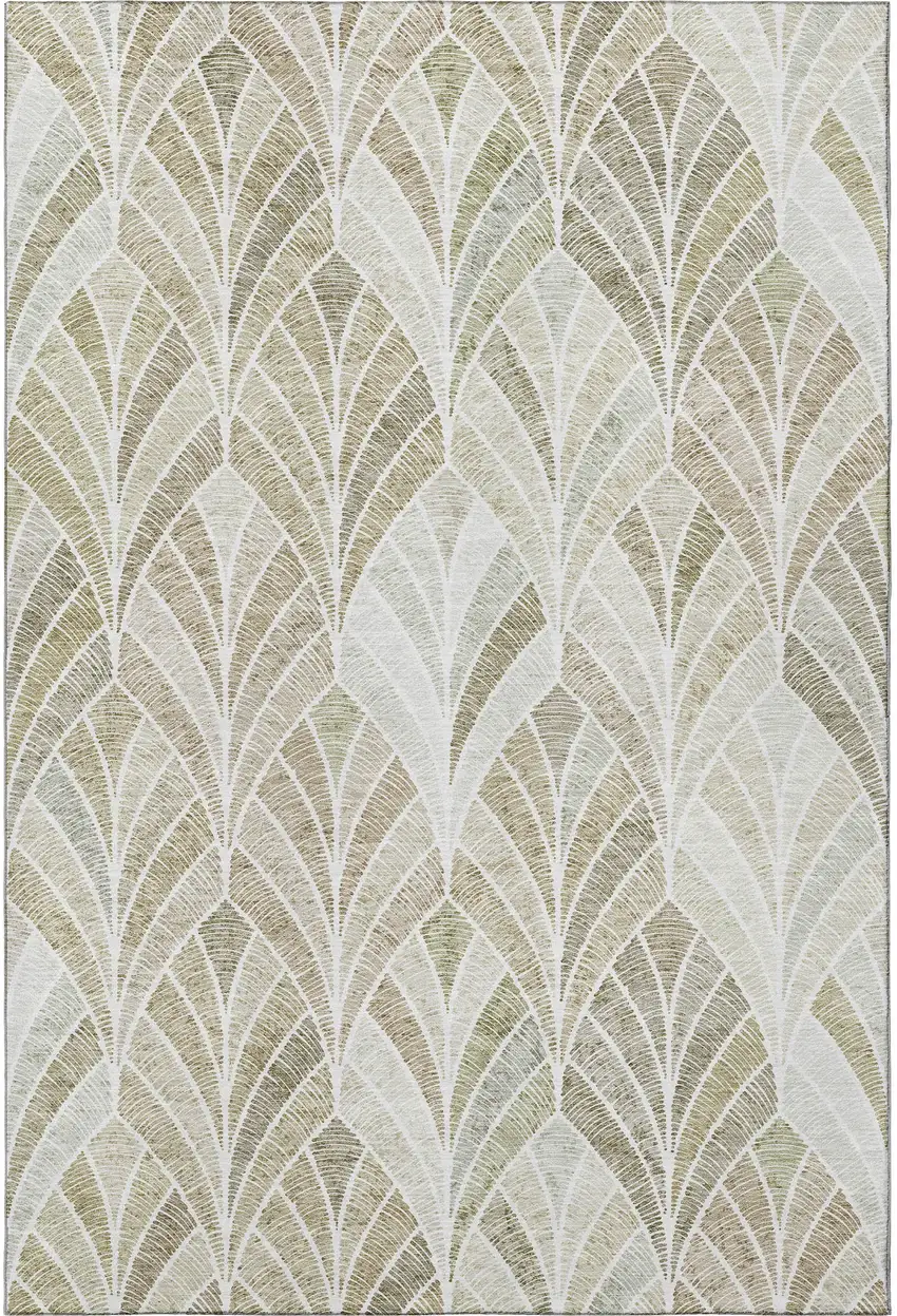 Khaki Beige And Ivory Geometric Washable Area Rug With UV Protection Photo 4