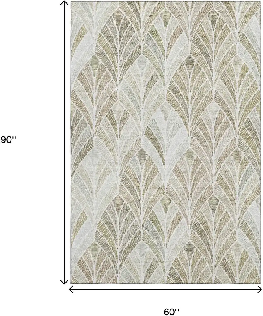 Khaki Beige And Ivory Geometric Washable Area Rug With UV Protection Photo 3