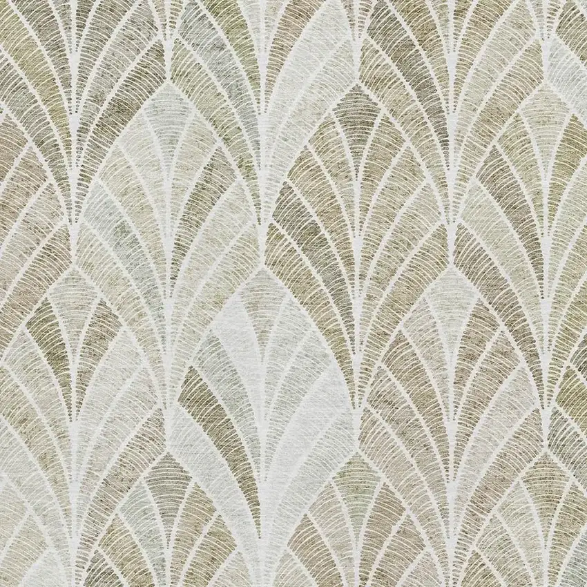 Khaki Beige And Ivory Geometric Washable Area Rug With UV Protection Photo 3