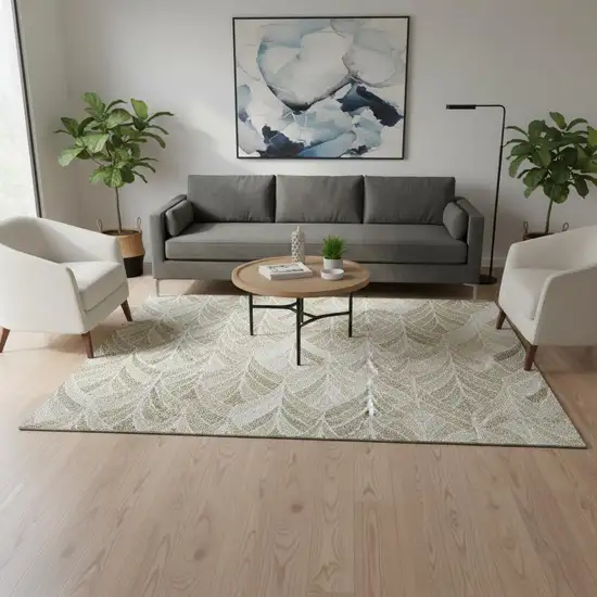 Khaki Beige And Ivory Geometric Washable Area Rug With UV Protection Photo 2