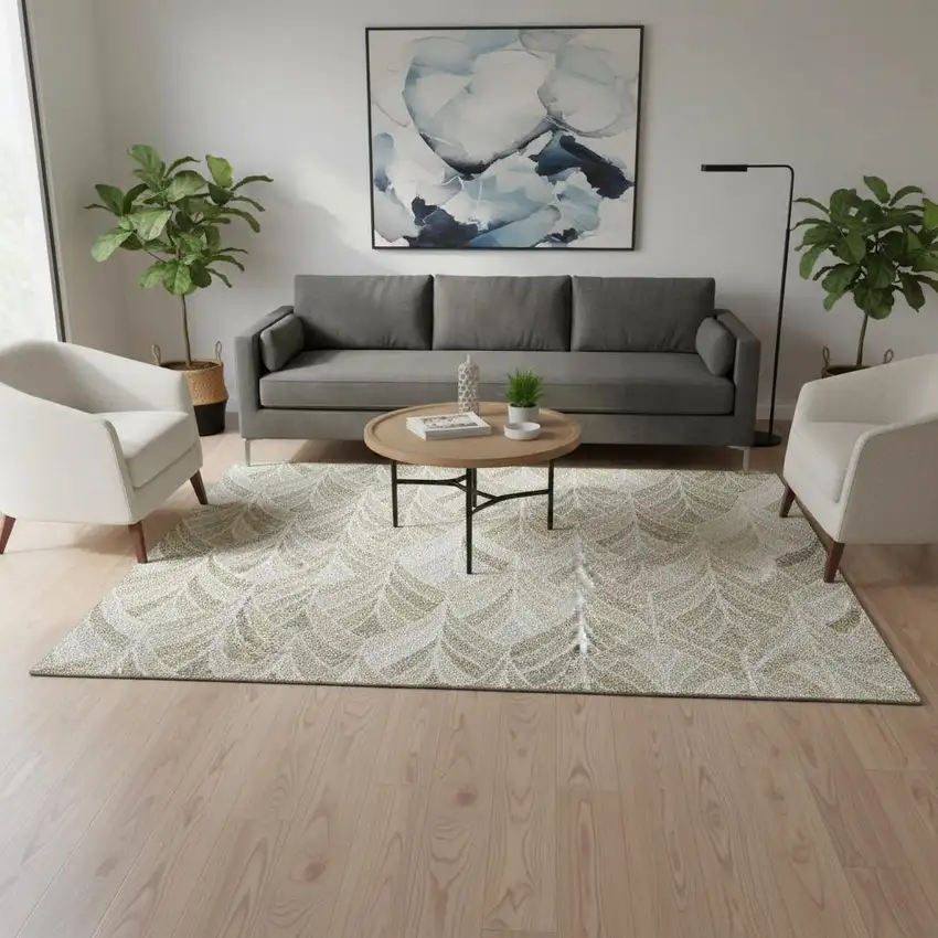 Khaki Beige And Ivory Geometric Washable Area Rug With UV Protection Photo 2