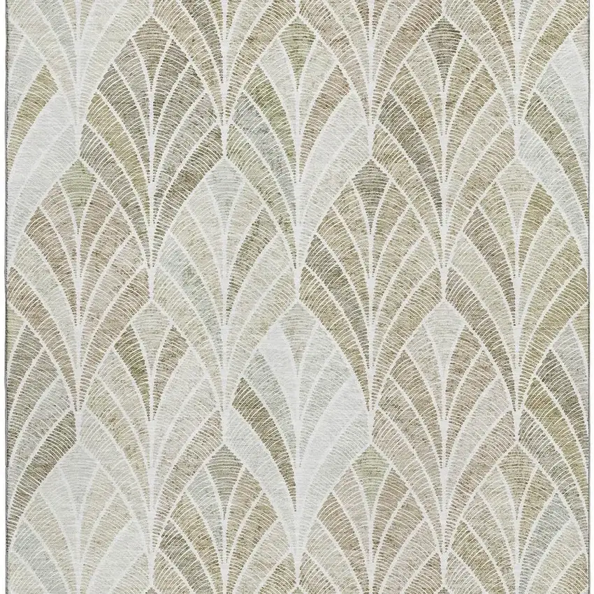 Khaki Beige And Ivory Geometric Washable Area Rug With UV Protection Photo 4