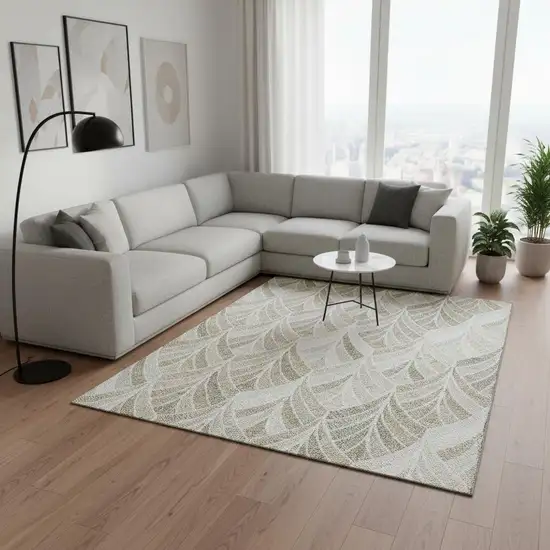 Khaki Beige And Ivory Geometric Washable Area Rug With UV Protection Photo 2