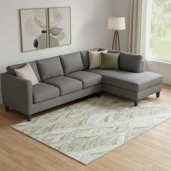 Khaki Beige And Ivory Geometric Washable Area Rug With UV Protection Photo 1