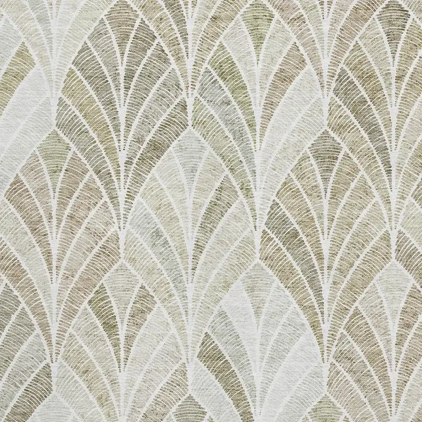 Khaki Beige And Ivory Geometric Washable Area Rug With UV Protection Photo 3