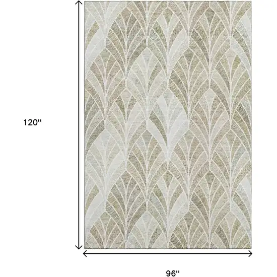 Khaki Beige And Ivory Geometric Washable Area Rug With UV Protection Photo 3