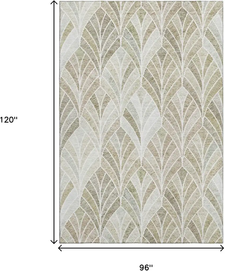 Khaki Beige And Ivory Geometric Washable Area Rug With UV Protection Photo 3