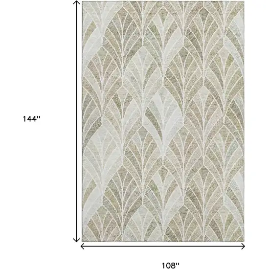 Khaki Beige And Ivory Geometric Washable Area Rug With UV Protection Photo 3
