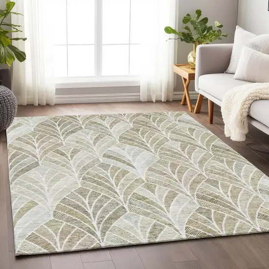 Khaki Beige And Ivory Geometric Washable Area Rug With UV Protection Photo 6