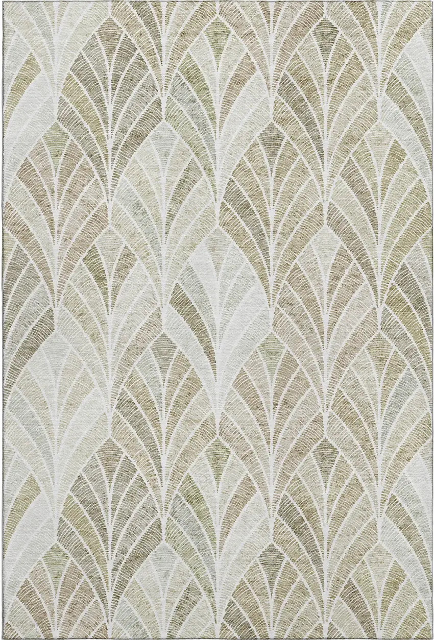Khaki Beige And Ivory Geometric Washable Area Rug With UV Protection Photo 2
