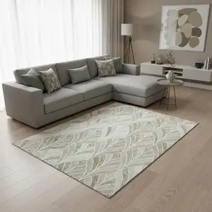 Photo of Khaki Beige And Ivory Geometric Washable Area Rug With UV Protection