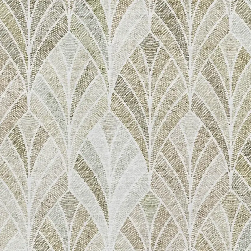 Khaki Beige And Ivory Geometric Washable Area Rug With UV Protection Photo 3