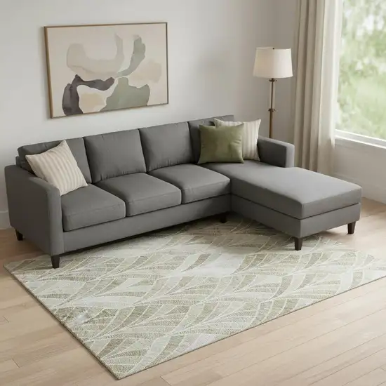 Khaki Beige And Ivory Geometric Washable Area Rug With UV Protection Photo 1