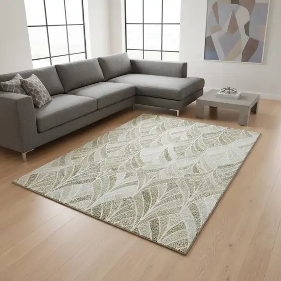 Khaki Beige And Ivory Geometric Washable Area Rug With UV Protection Photo 2