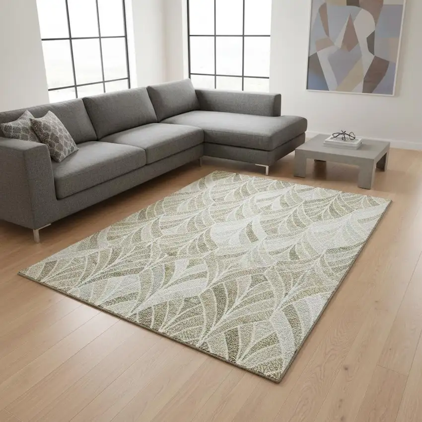 Khaki Beige And Ivory Geometric Washable Area Rug With UV Protection Photo 2