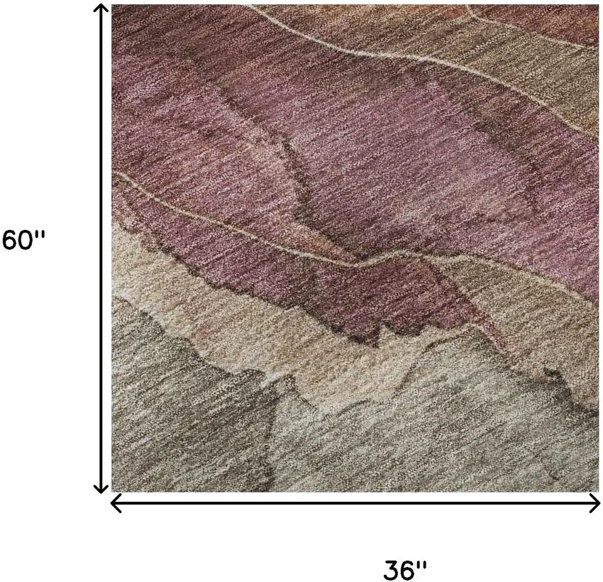 Khaki Beige And Mauve Floral Washable Area Rug With UV Protection Photo 8