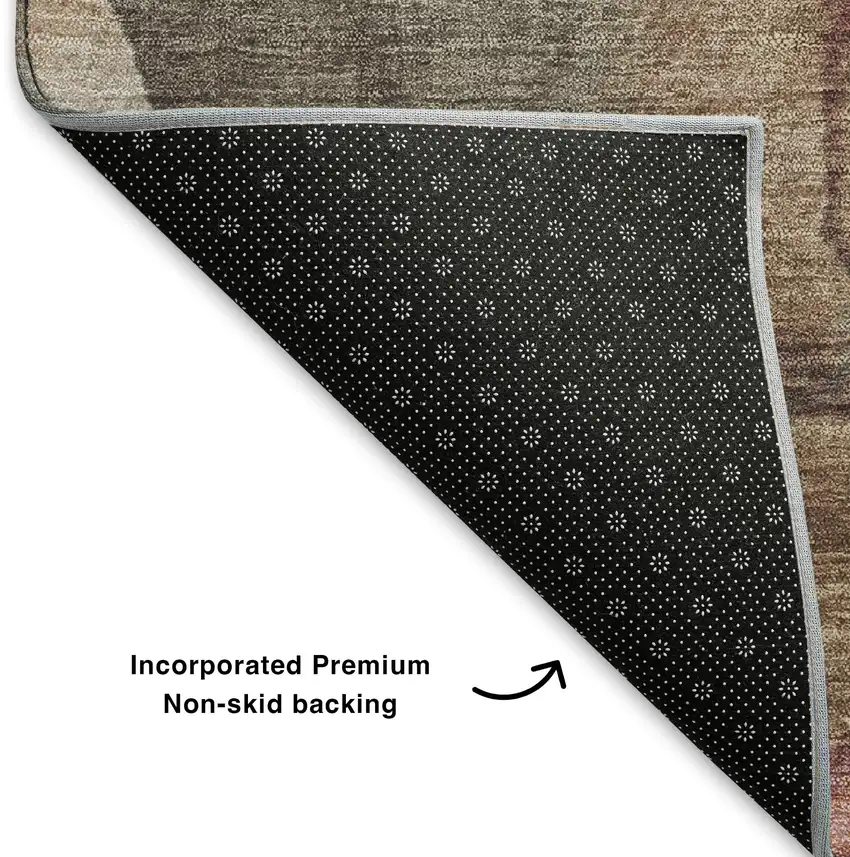 Khaki Beige And Mauve Floral Washable Area Rug With UV Protection Photo 5