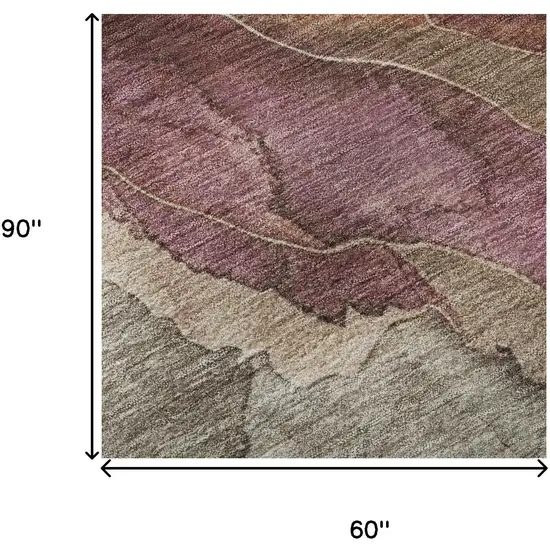 Khaki Beige And Mauve Floral Washable Area Rug With UV Protection Photo 8