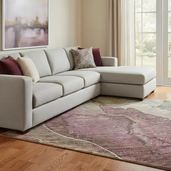 Khaki Beige And Mauve Floral Washable Area Rug With UV Protection Photo 2