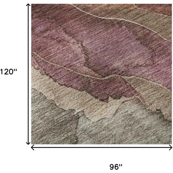 Khaki Beige And Mauve Floral Washable Area Rug With UV Protection Photo 8