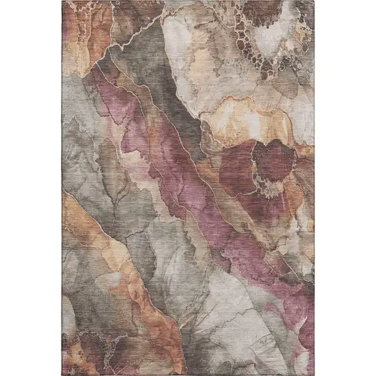Khaki Beige And Mauve Floral Washable Area Rug With UV Protection Photo 5