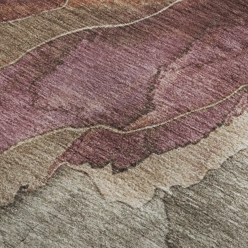 Khaki Beige And Mauve Floral Washable Area Rug With UV Protection Photo 2