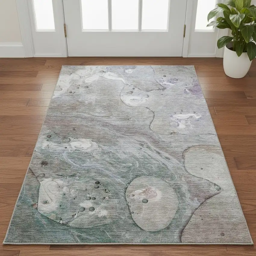 Khaki Beige And Purple Abstract Washable Area Rug With UV Protection Photo 2