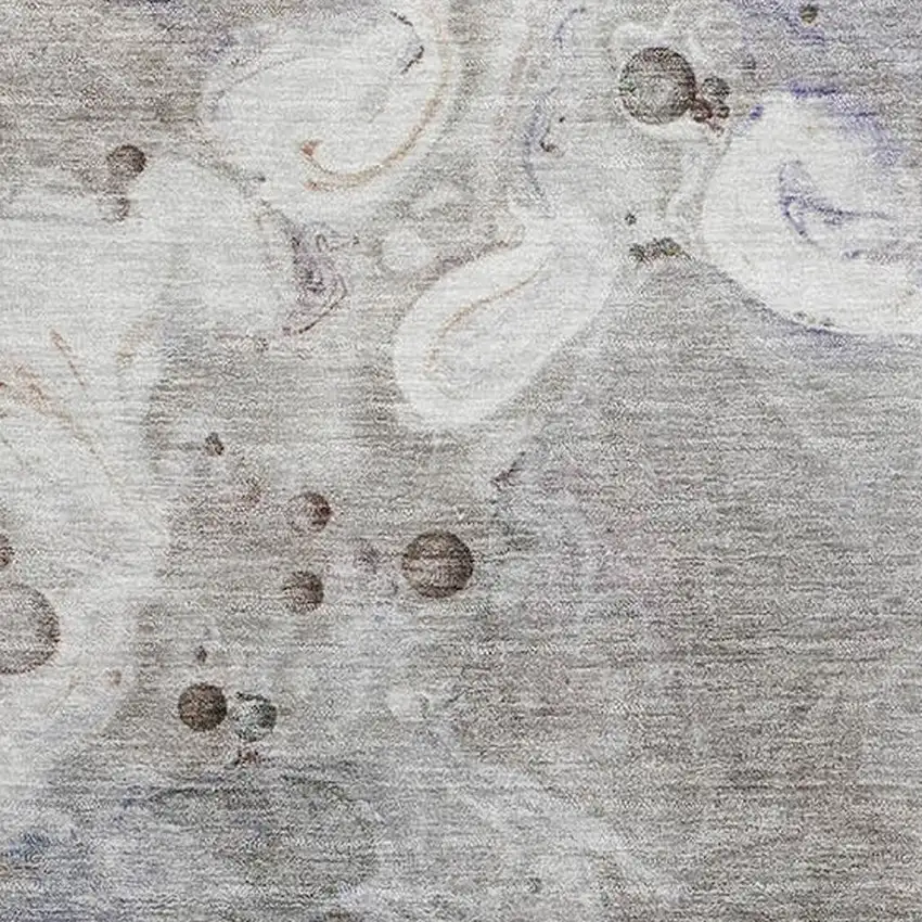 Khaki Beige And Purple Abstract Washable Area Rug With UV Protection Photo 3