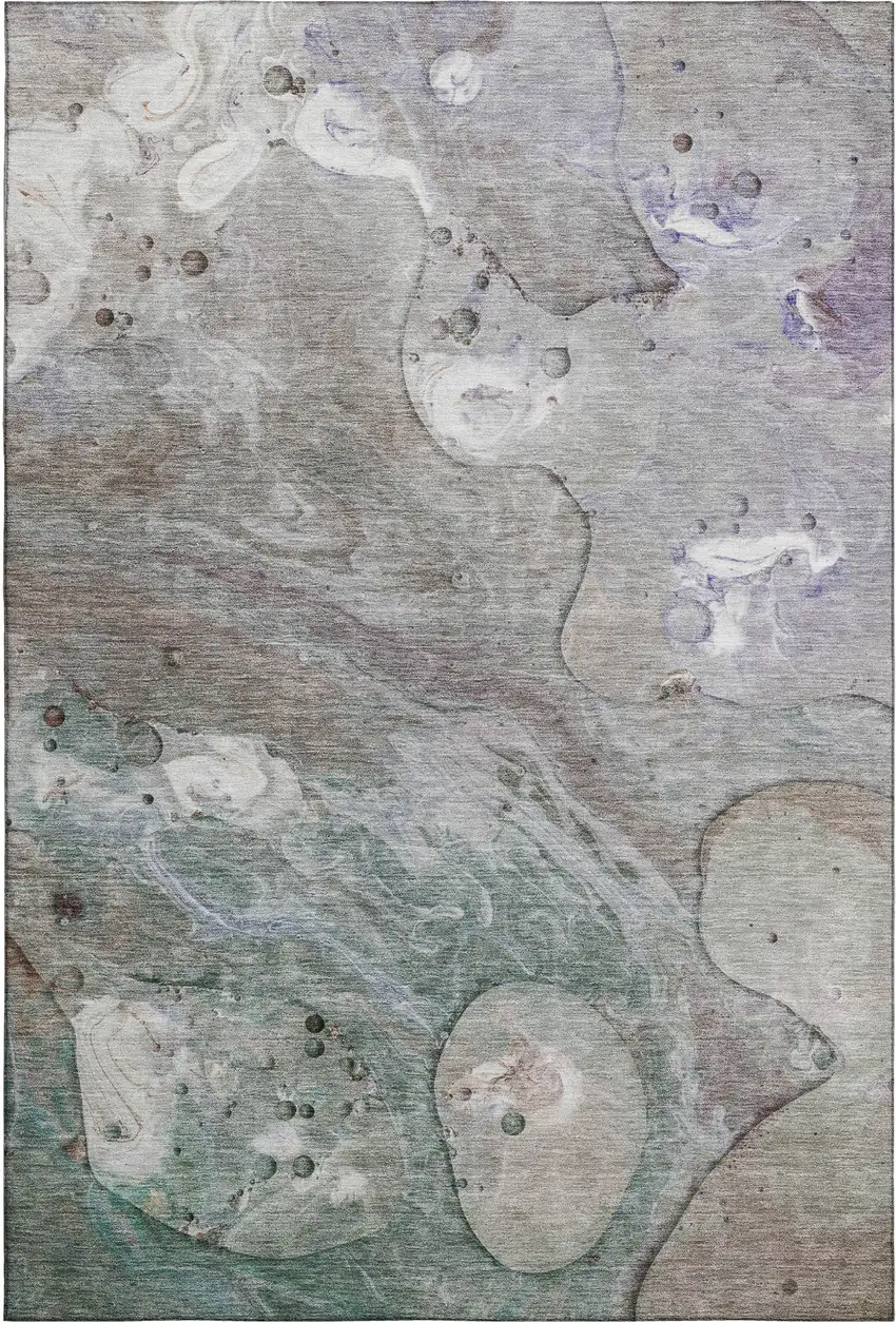 Khaki Beige And Purple Abstract Washable Area Rug With UV Protection Photo 1