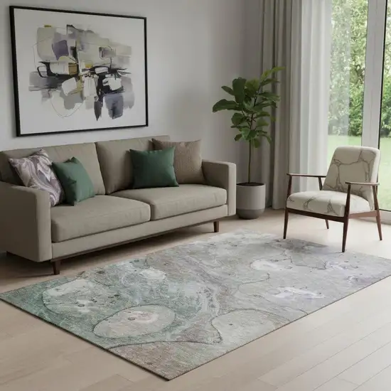 Khaki Beige And Purple Abstract Washable Area Rug With UV Protection Photo 2