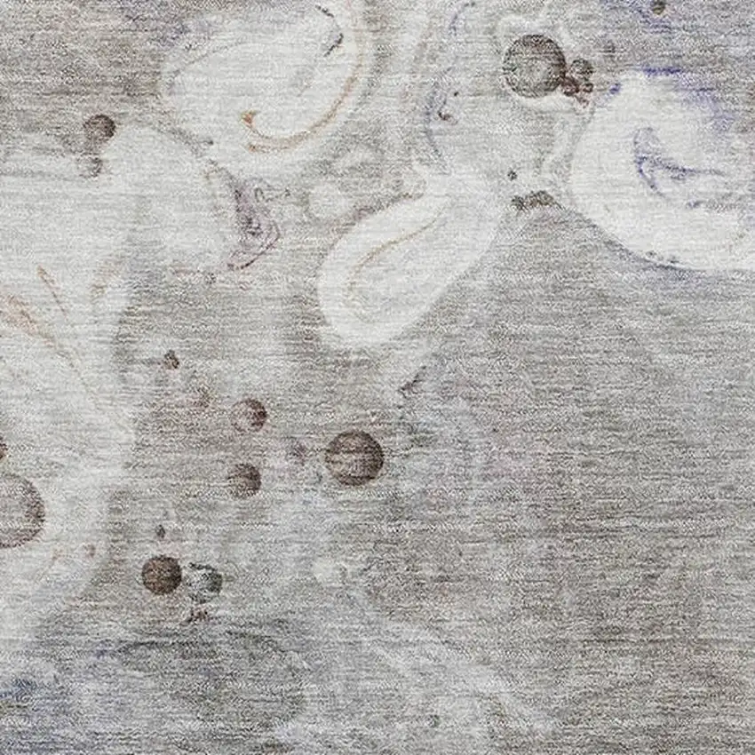 Khaki Beige And Purple Abstract Washable Area Rug With UV Protection Photo 3