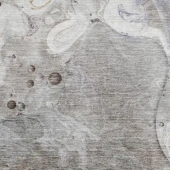 Khaki Beige And Purple Abstract Washable Area Rug With UV Protection Photo 3