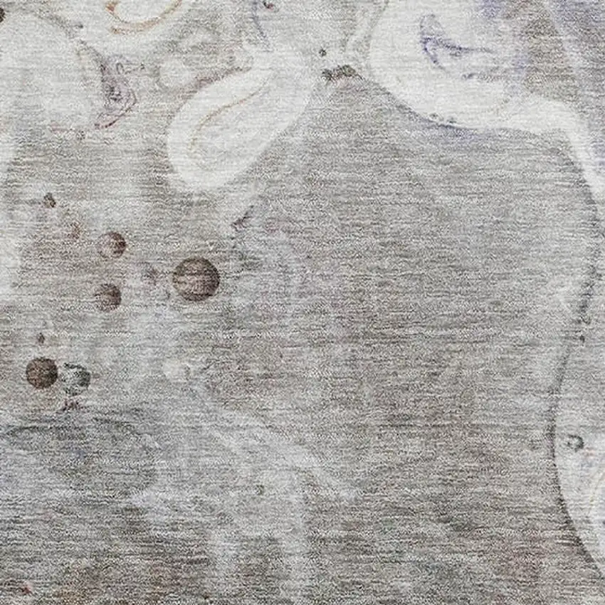 Khaki Beige And Purple Abstract Washable Area Rug With UV Protection Photo 3