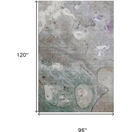 Khaki Beige And Purple Abstract Washable Area Rug With UV Protection Photo 9