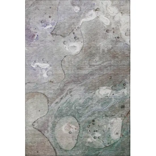 Khaki Beige And Purple Abstract Washable Area Rug With UV Protection Photo 4