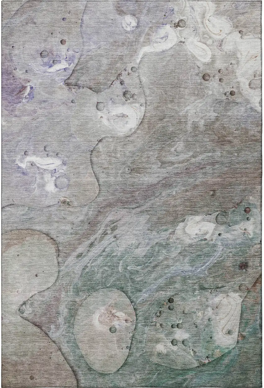 Khaki Beige And Purple Abstract Washable Area Rug With UV Protection Photo 4